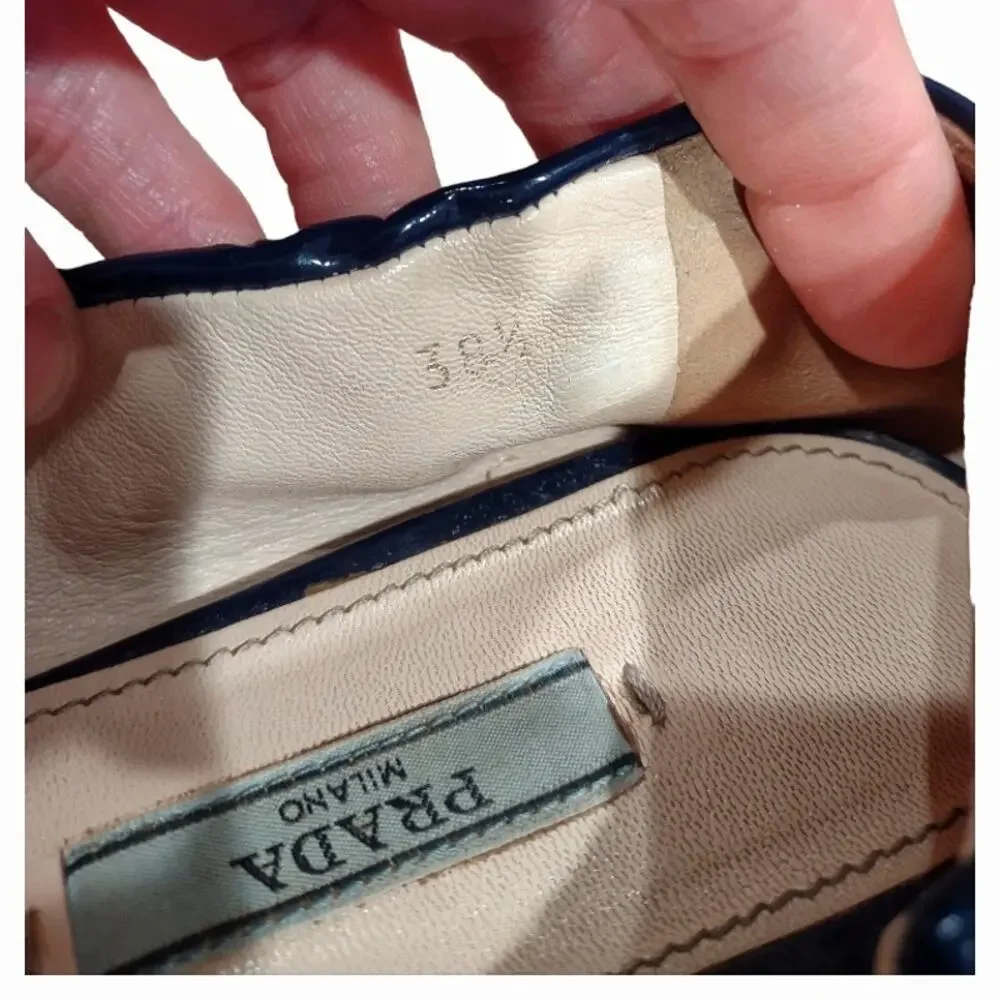 PRADA Navy Ballet Flats US Size 8.5 Patent Leather EU Size 35.5 Preppy Bows
